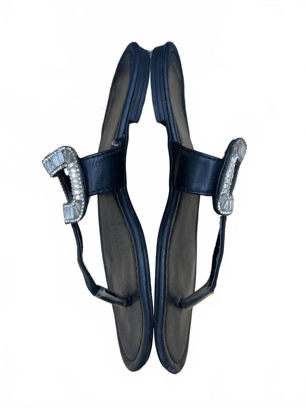 Black Sandals with Rhinestone Buckle - Picture 3 of 7